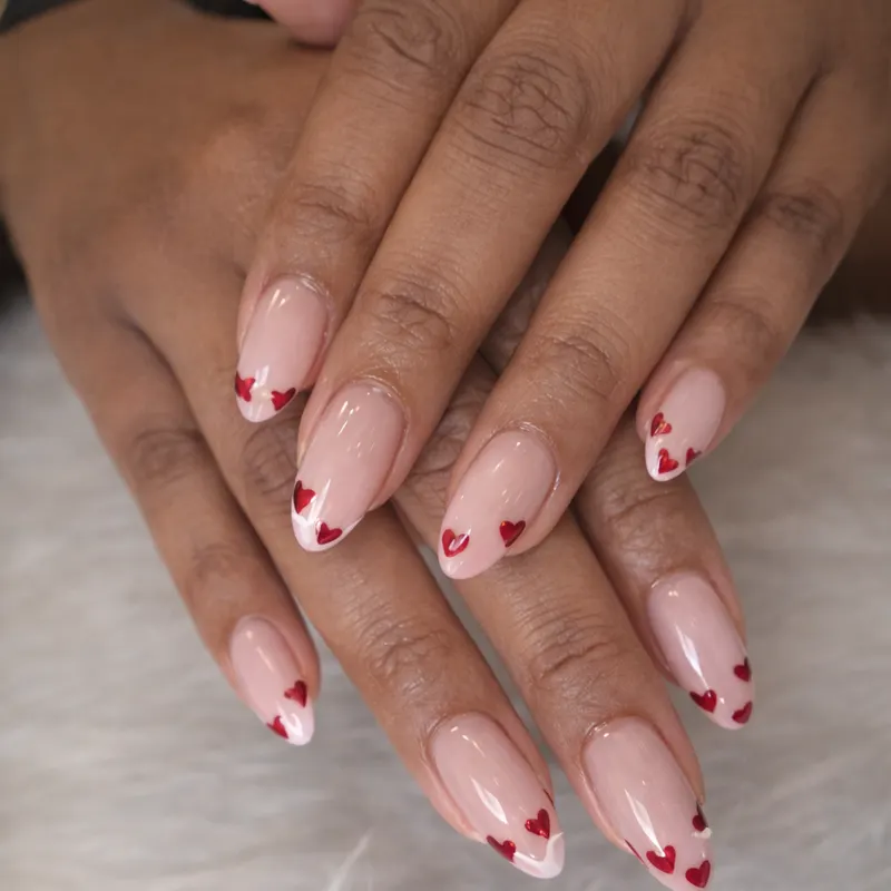 Acrylic, colour powder, dipping powder, nail enhancements, French, hearts by Unlimited Nail Systems in Sugar Land, TX