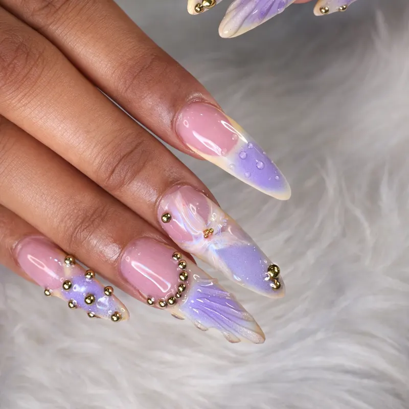 Builder gel, design, 3D, nail art, beads, French, spring by Unlimited Nail Systems in Sugar Land, TX