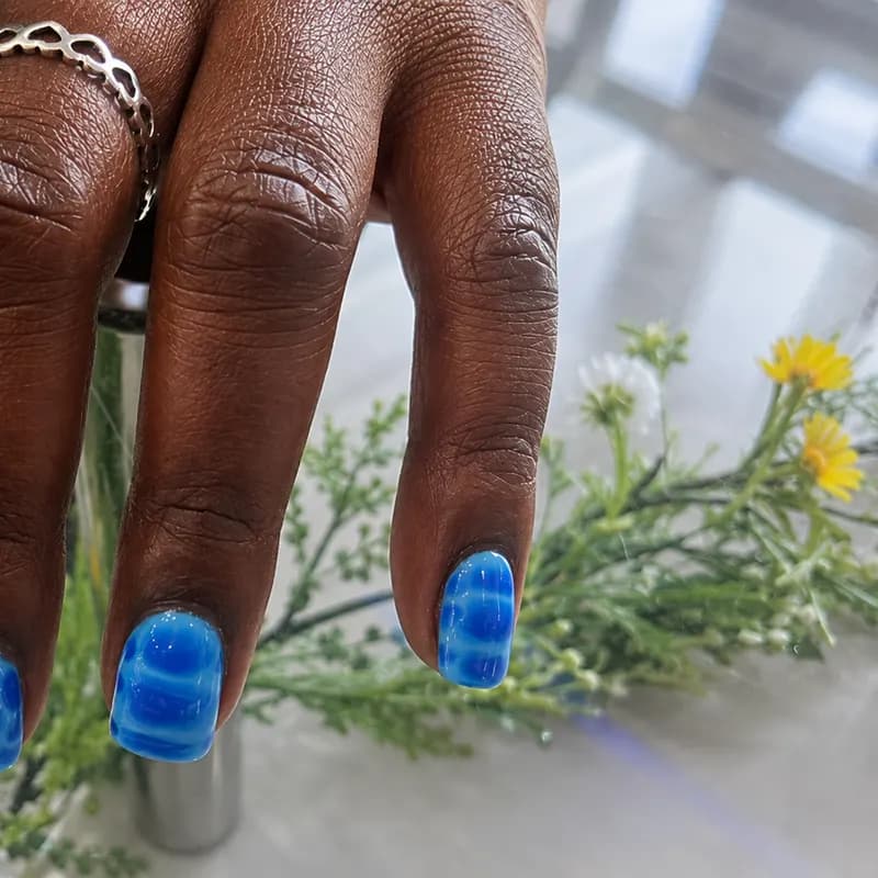 Builder gel, short set, blue, tortoiseshell, acrylic by Unlimited Nail Systems in Sugar Land, TX