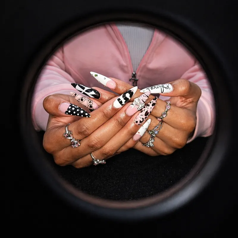 Nail enhancements, Gel-X, stiletto, 3D, design, nail art, diamond, stones by Unlimited Nail Systems in Sugar Land, TX